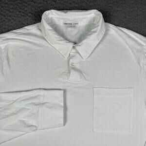 James Perse Sueded Jersey Rugby Polo Shirt Mens Large (3) White Long Sleeve